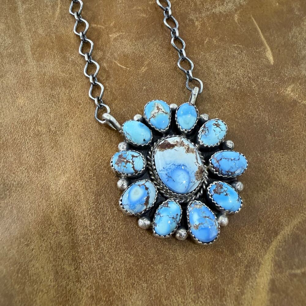 Native American Golden Hills Turquoise & Sterling Silver Necklace by A Spencer - Picture 4 of 9